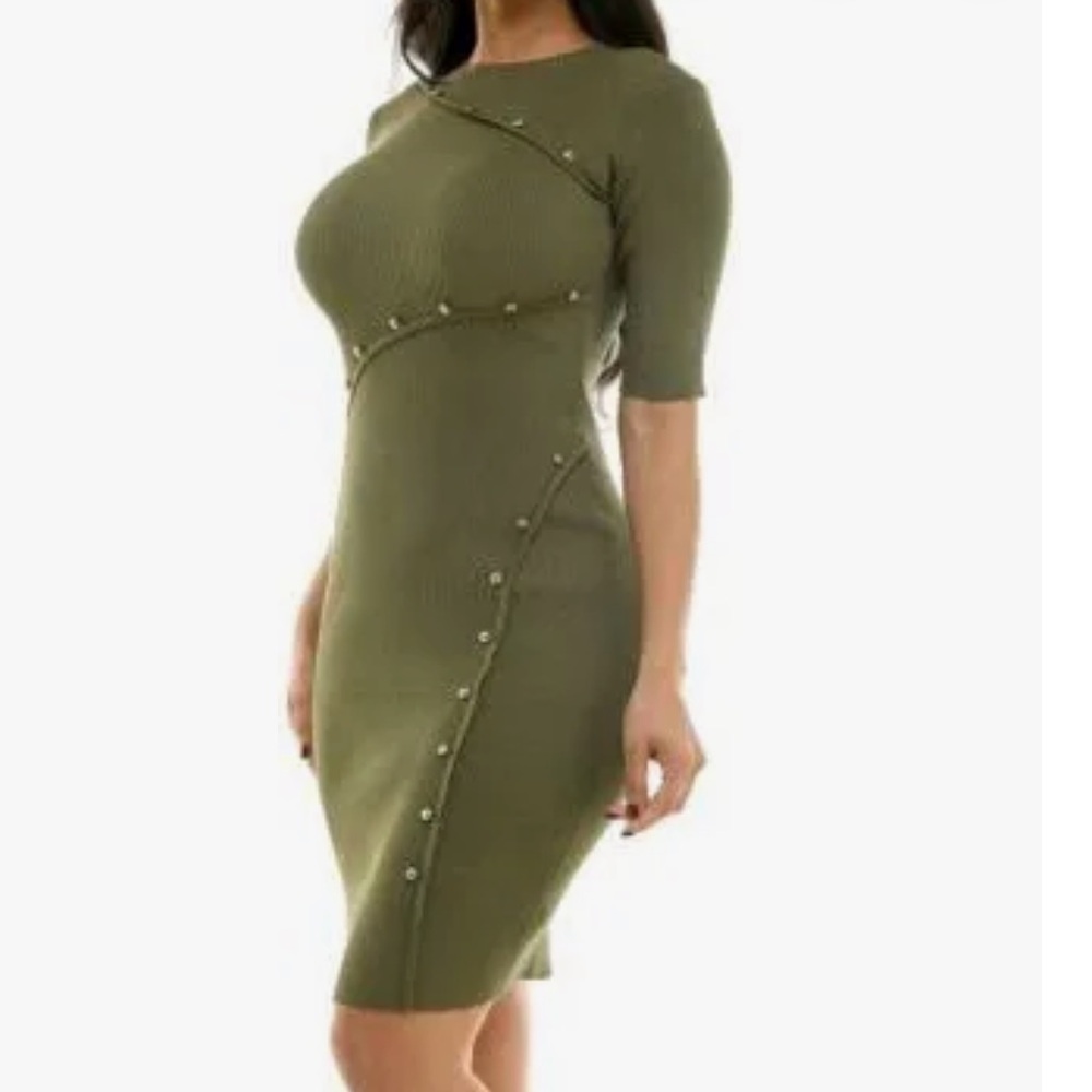 Nina Leonard green Button Detail Sweater Dress size M